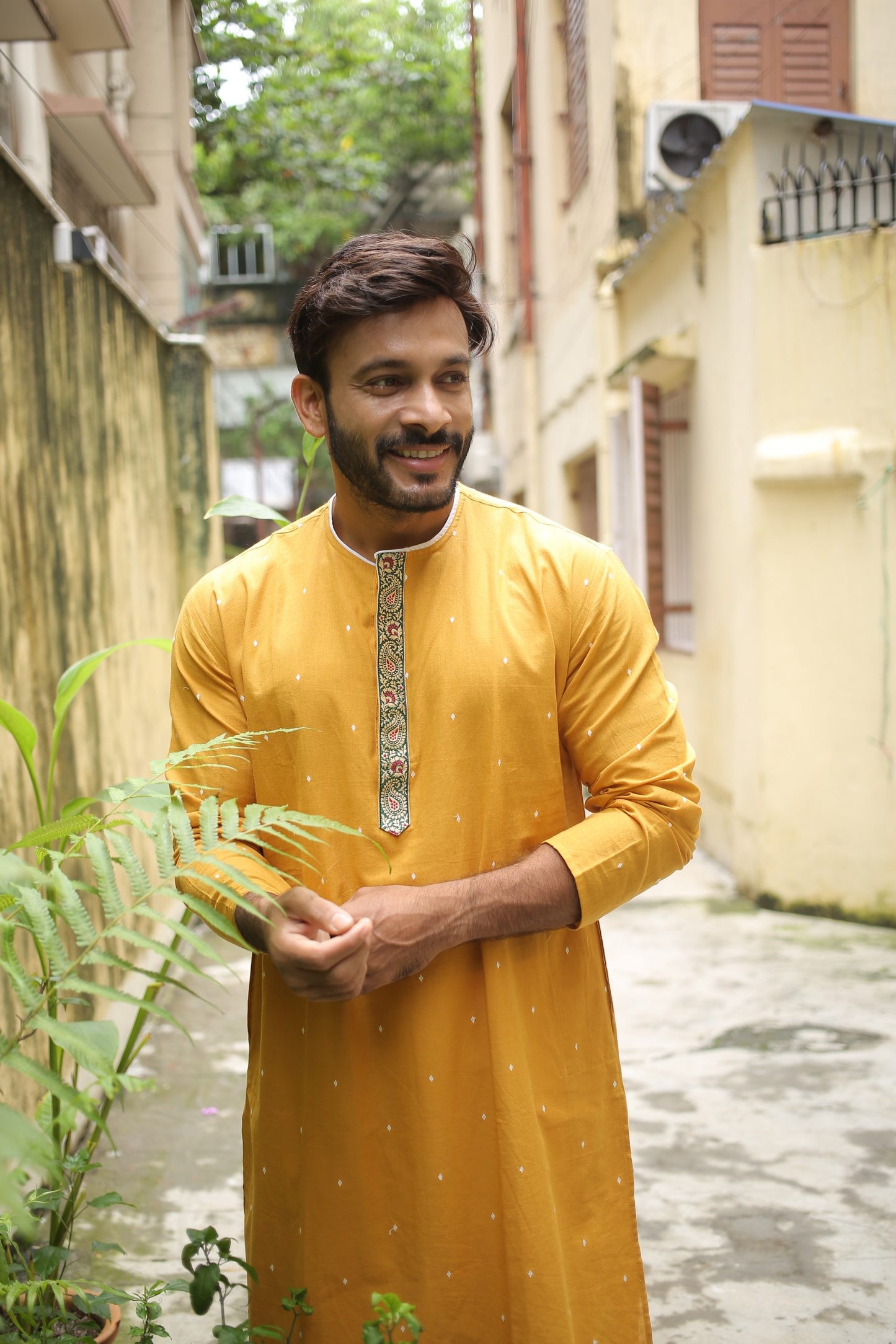 Yellow Designer Cotton Kurta
