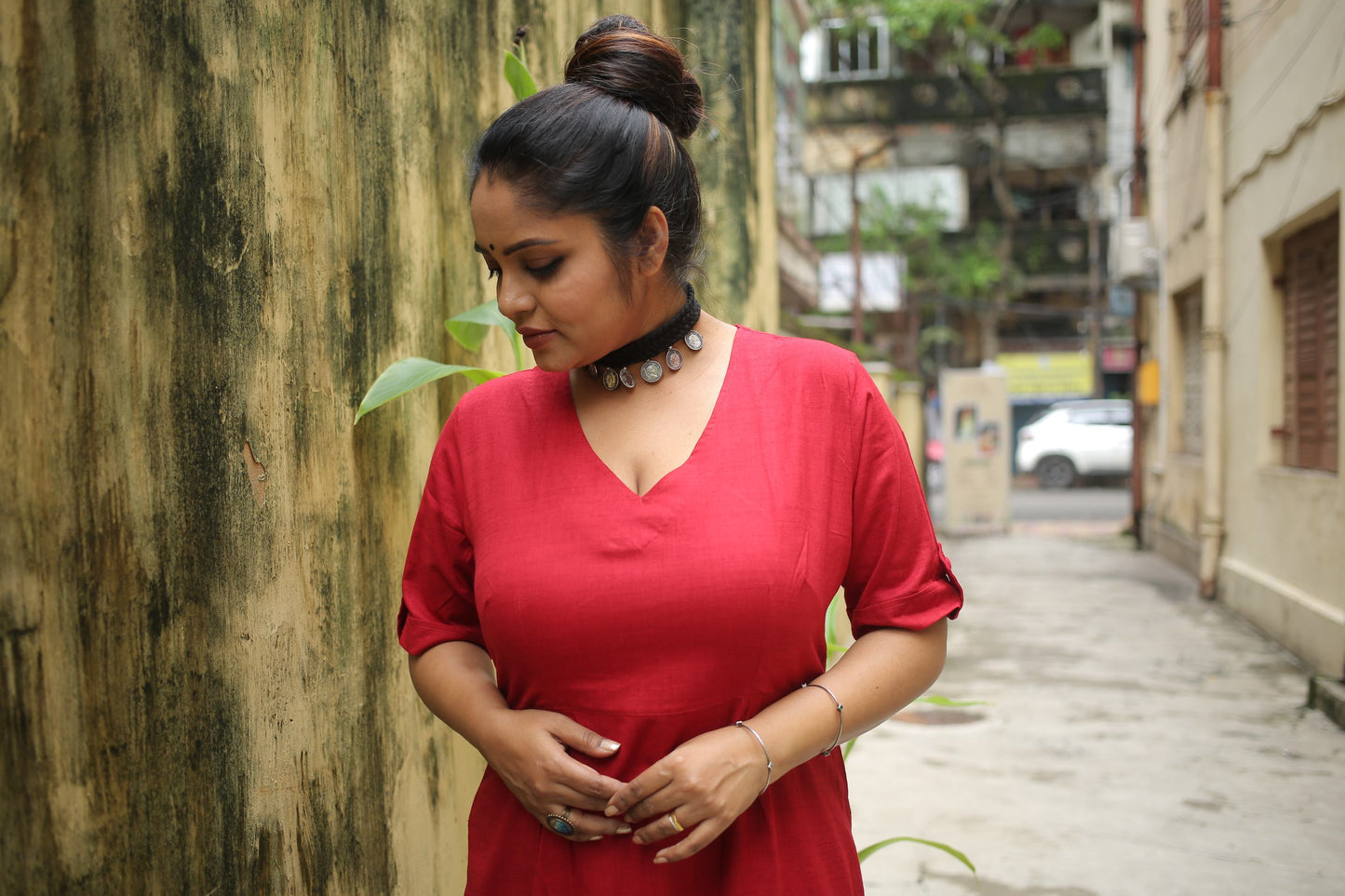 Red Khadi Cotton Kameez
