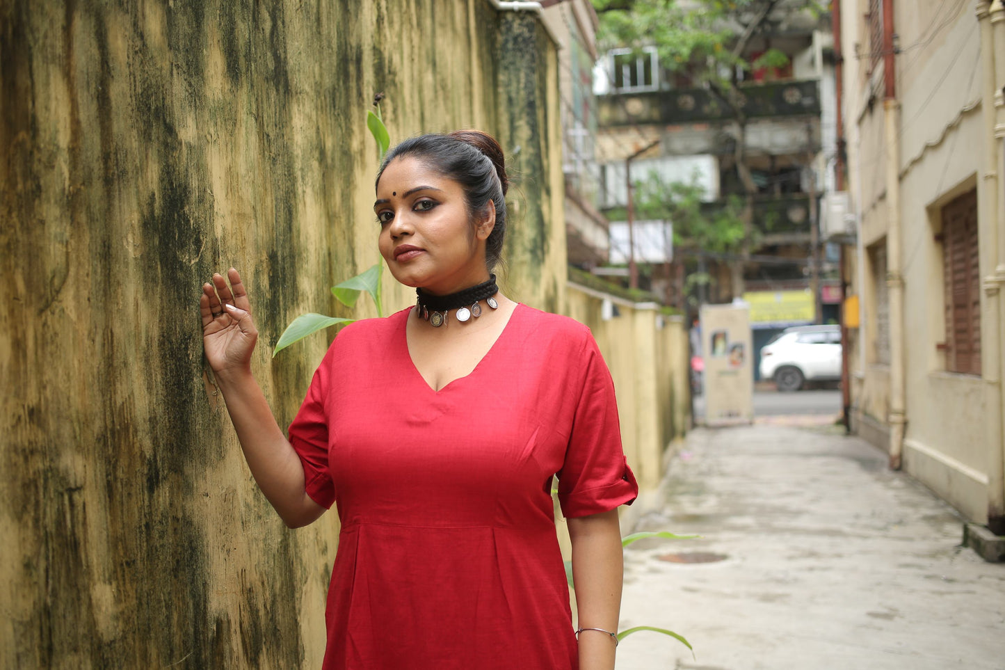 Red Khadi Cotton Kameez
