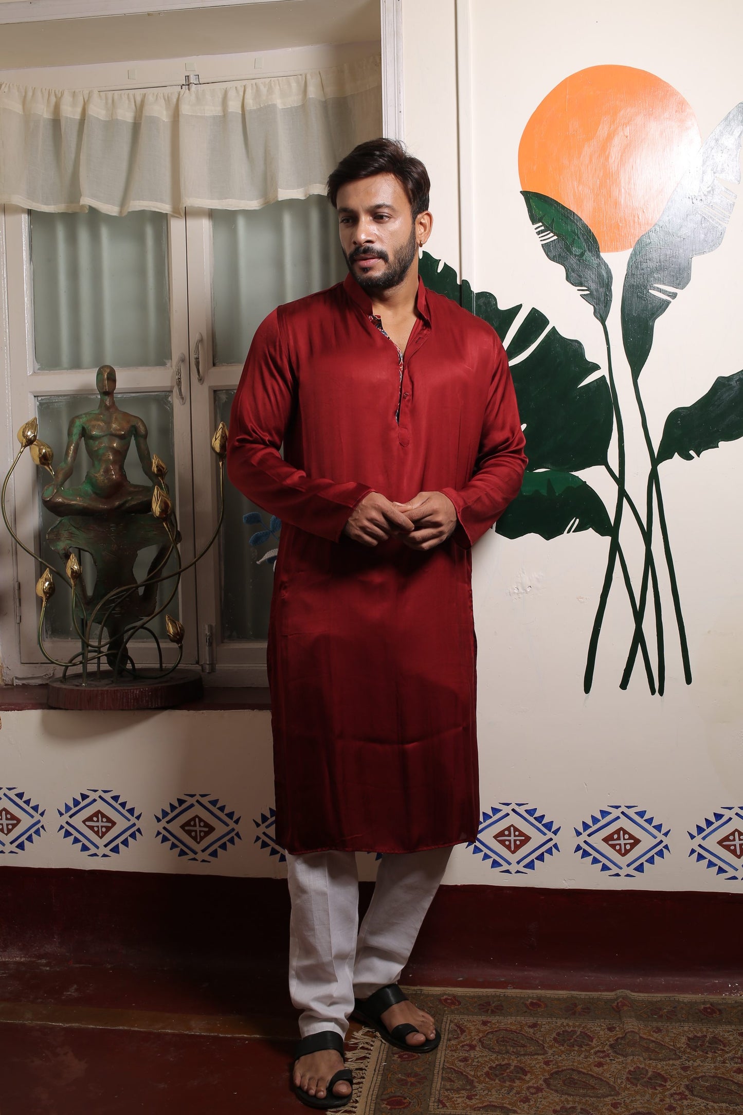 Maroon Soft Modal Silk Kurta