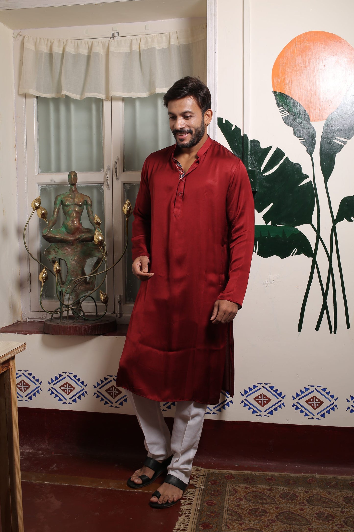 Maroon Soft Modal Silk Kurta