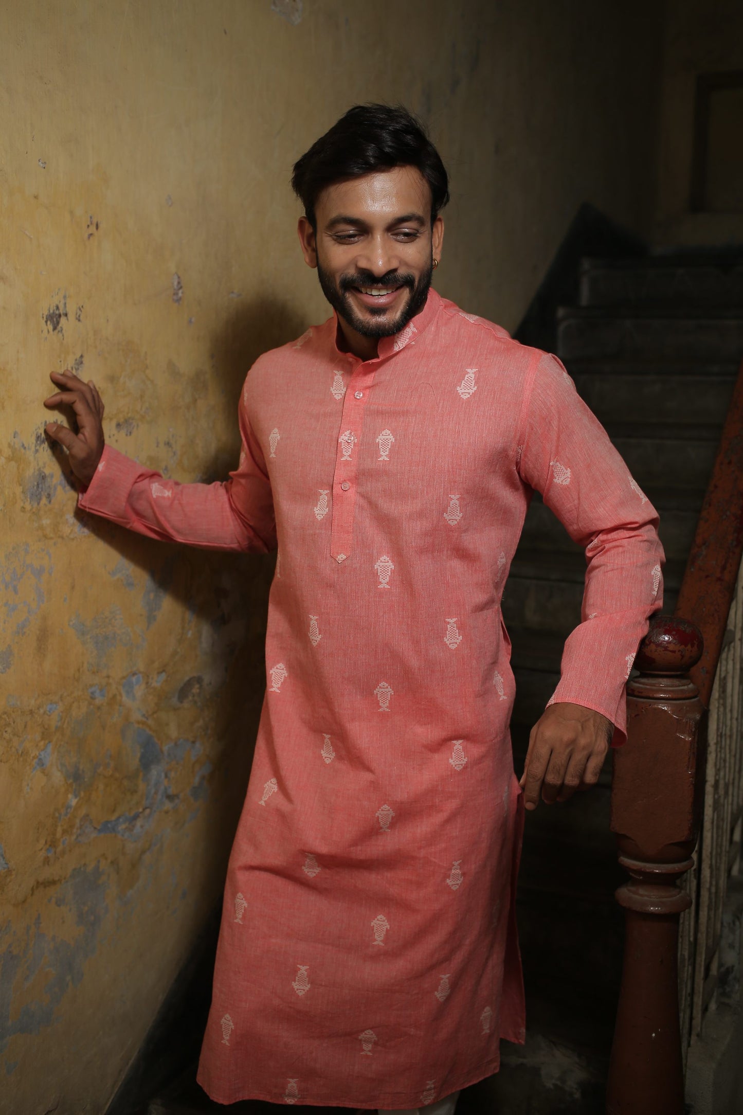 Peach Designer Cotton Kurta