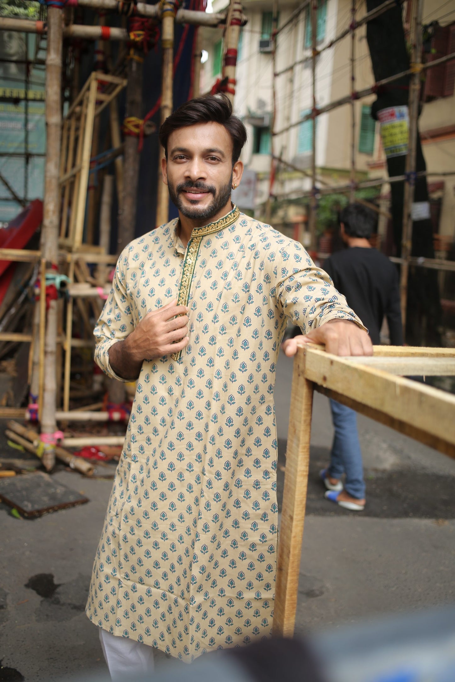 Beige Designer Cotton Kurta