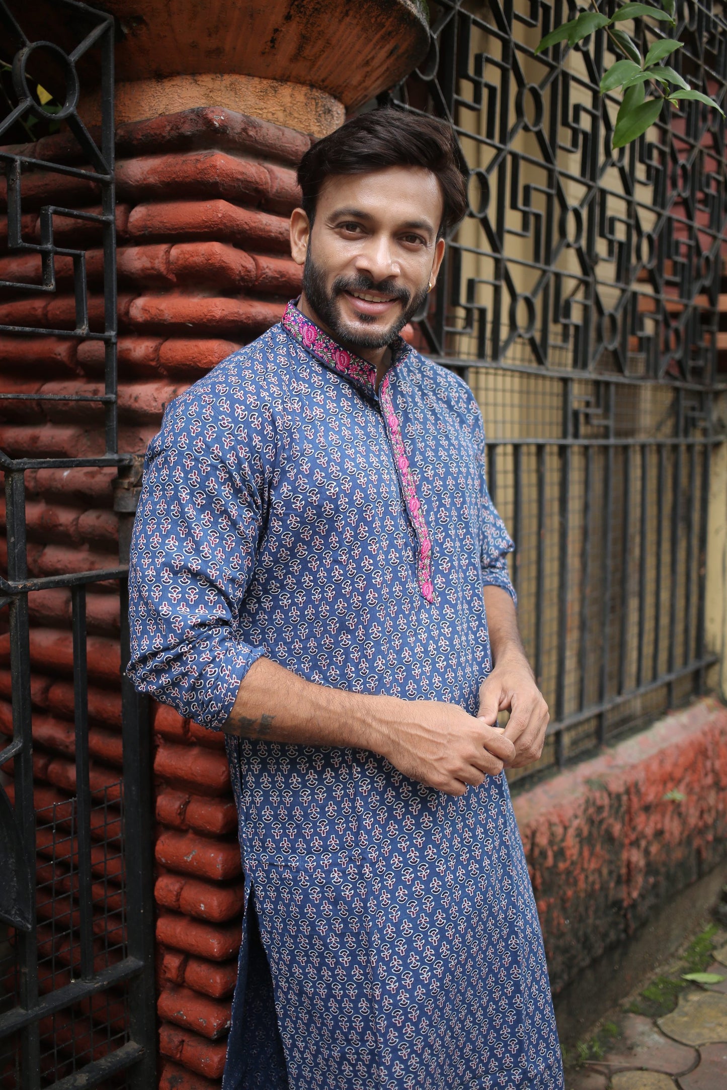 Blue Designer Cotton Kurta