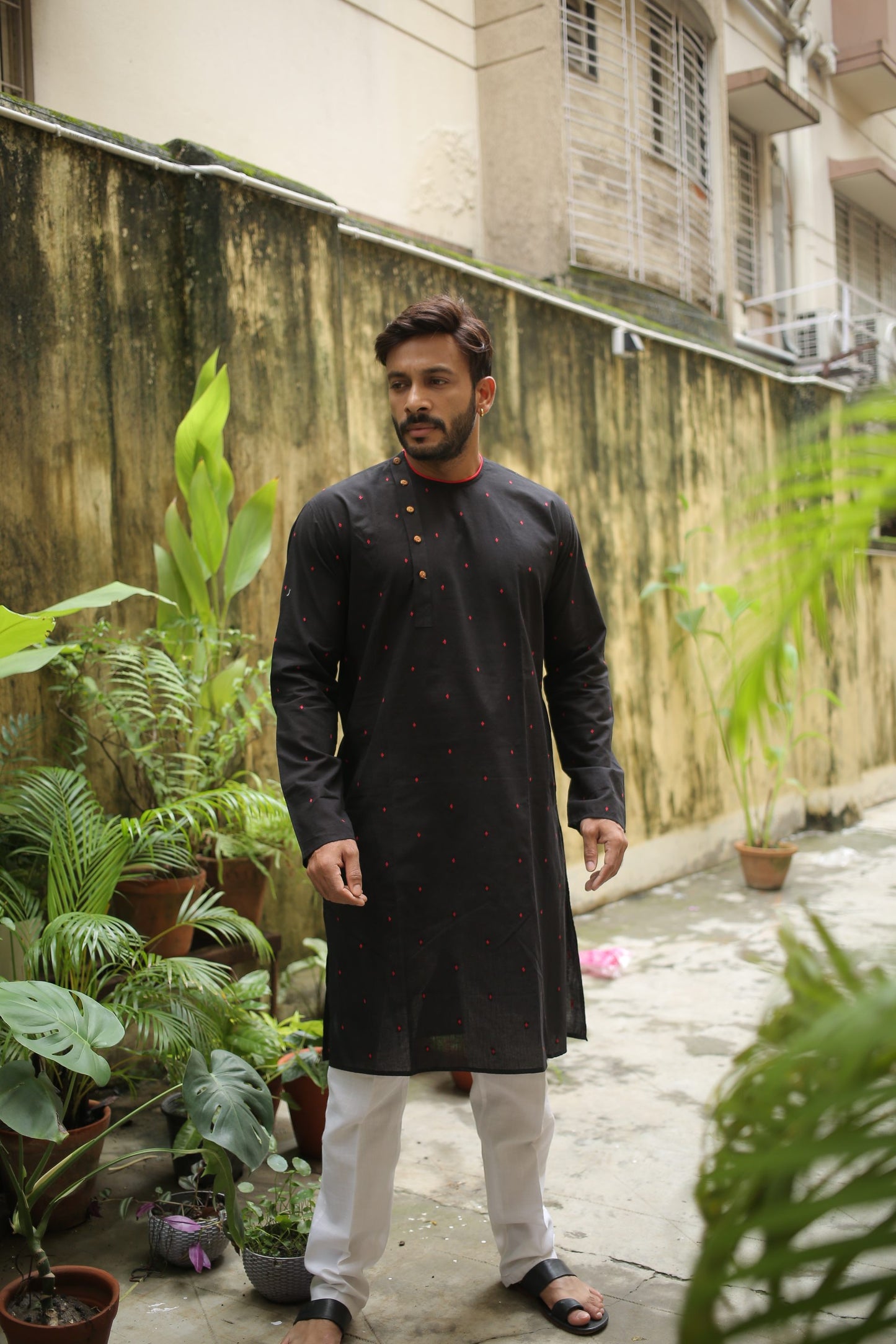 Black Designer Cotton Kurta