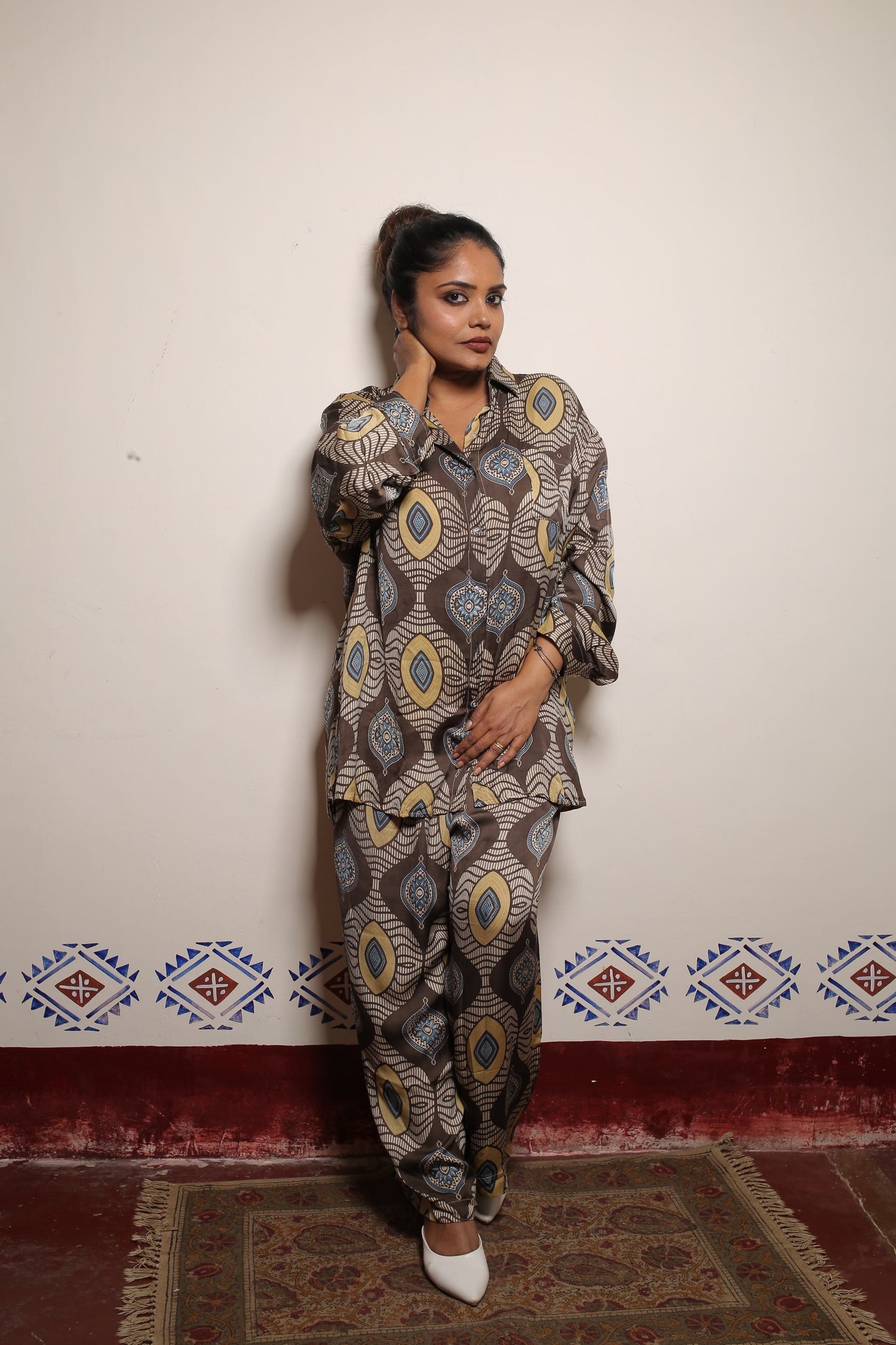 Brown Pure Modal Silk Azrakh Coord set