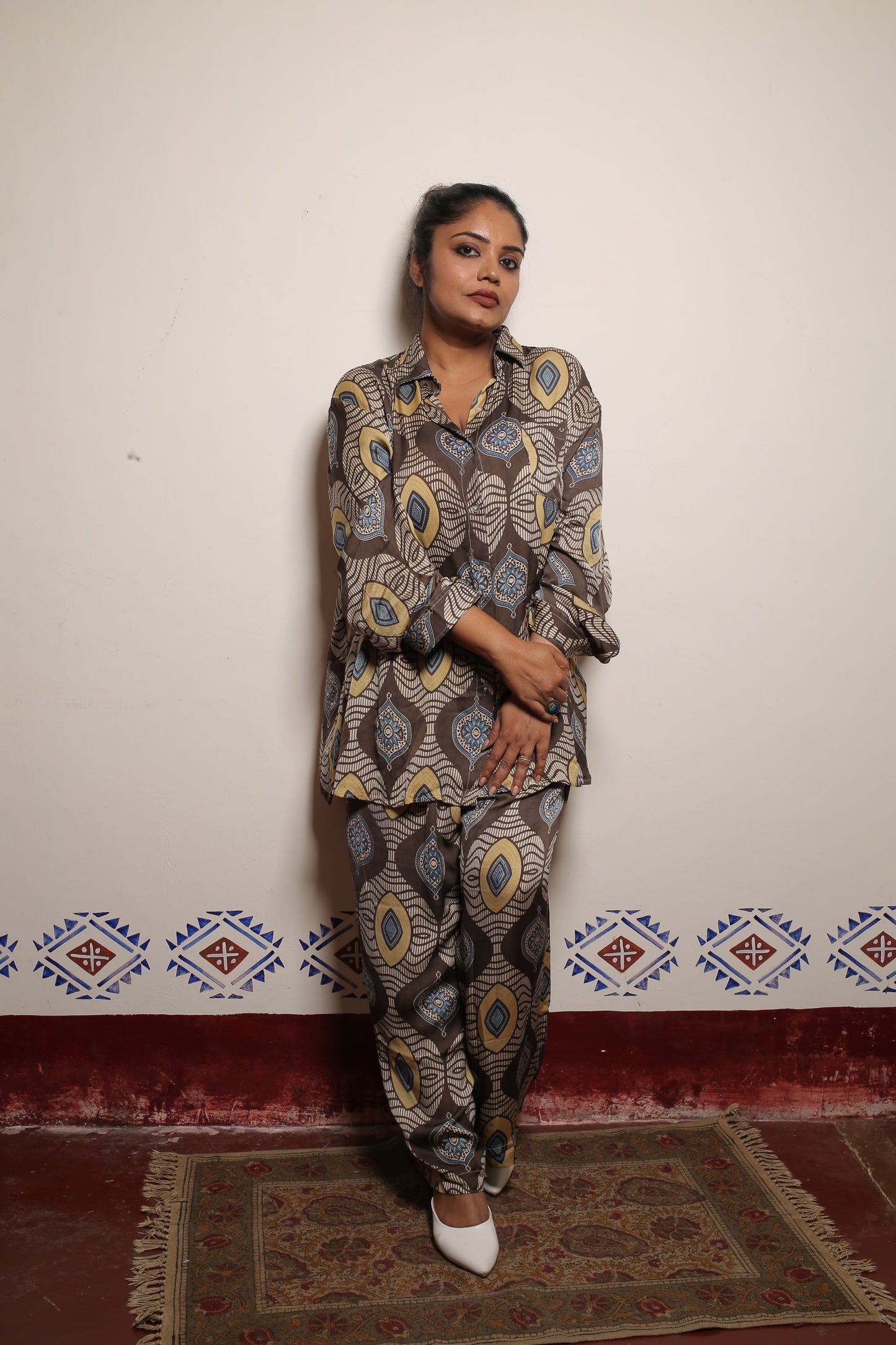 Brown Pure Modal Silk Azrakh Coord set