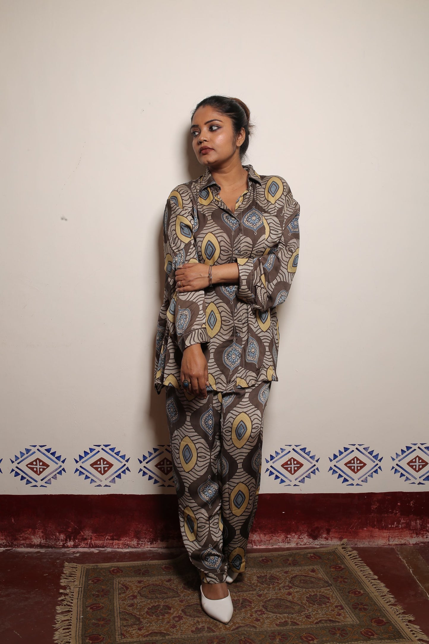 Brown Pure Modal Silk Azrakh Coord set