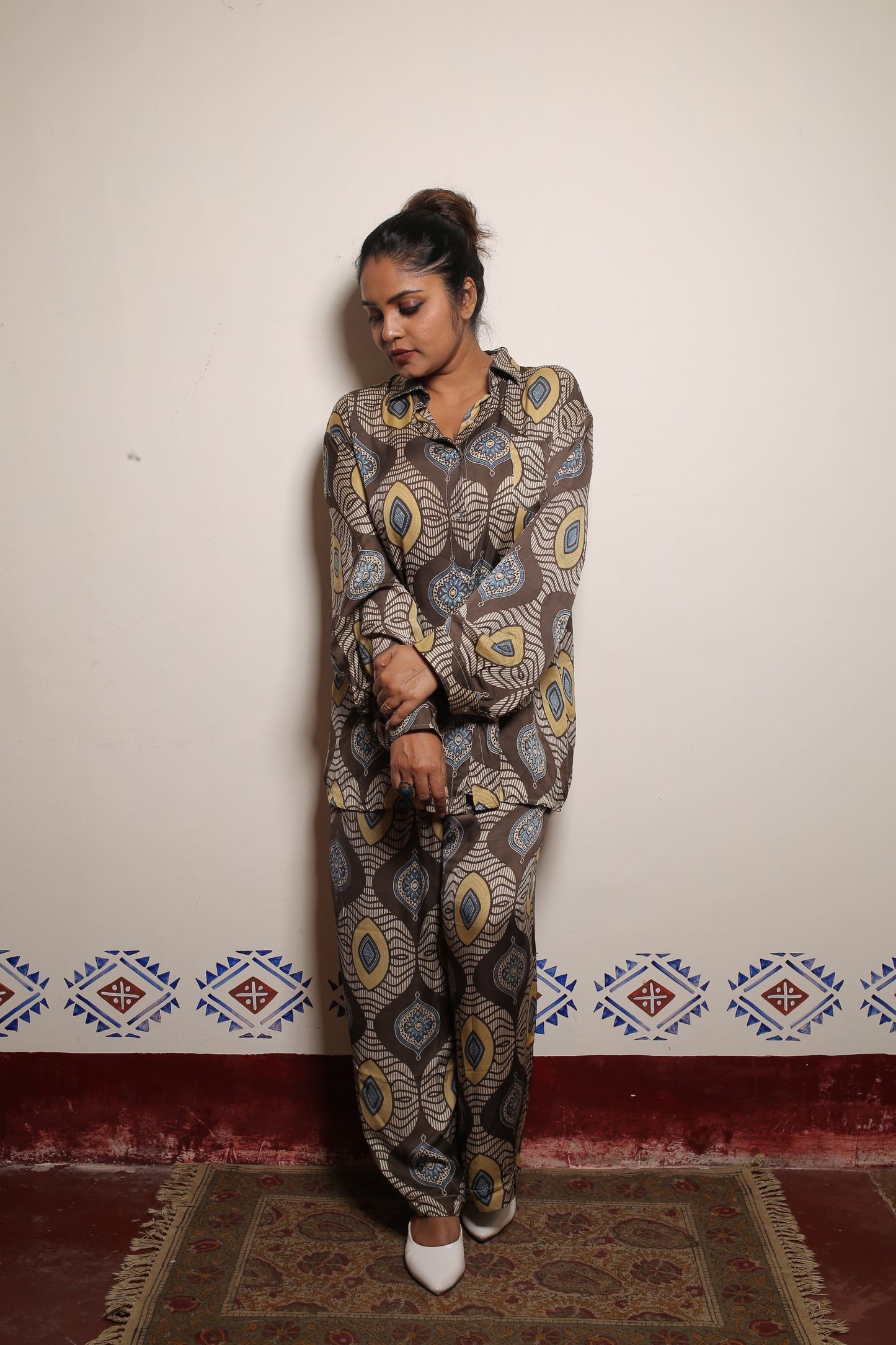 Brown Pure Modal Silk Azrakh Coord set