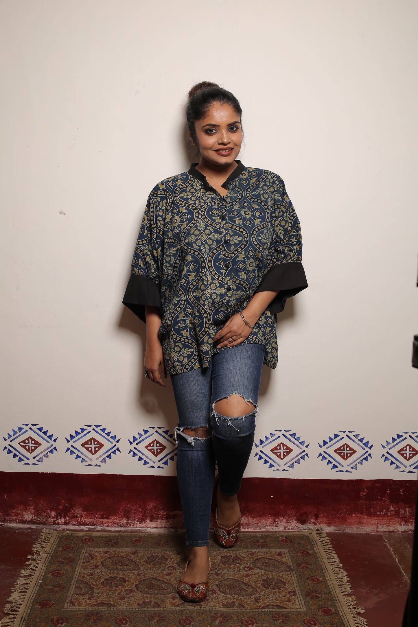 Pure Cotton Azrakh Short Indigo Kaftan