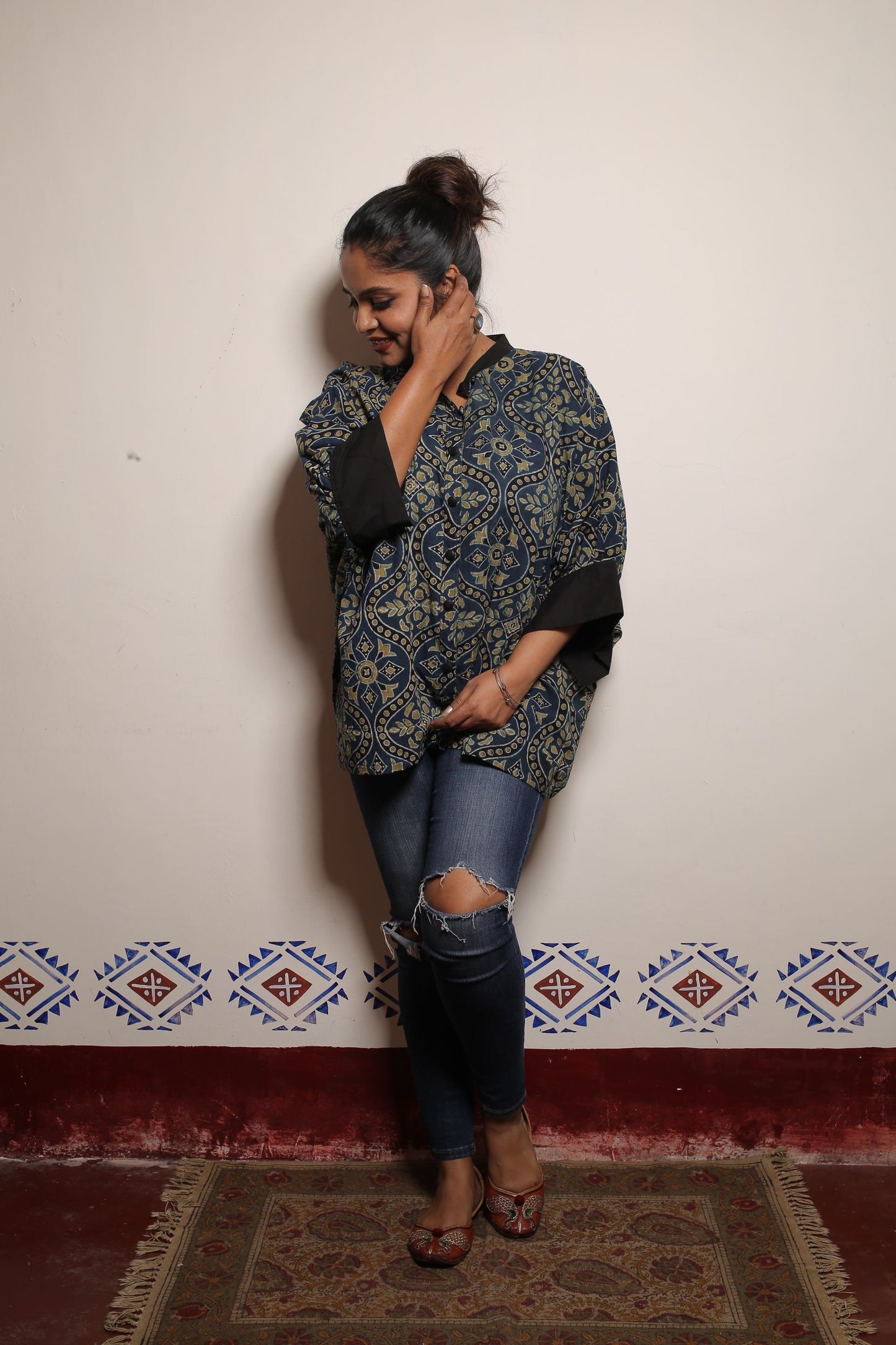Pure Cotton Azrakh Short Indigo Kaftan