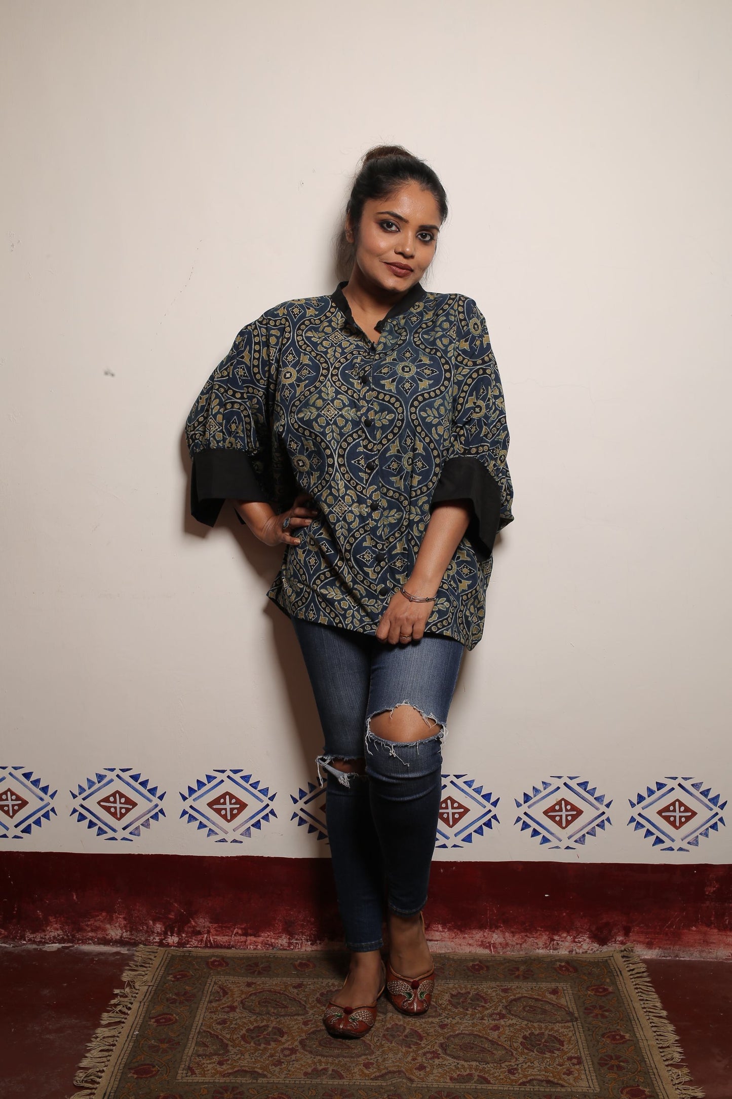 Pure Cotton Azrakh Short Indigo Kaftan