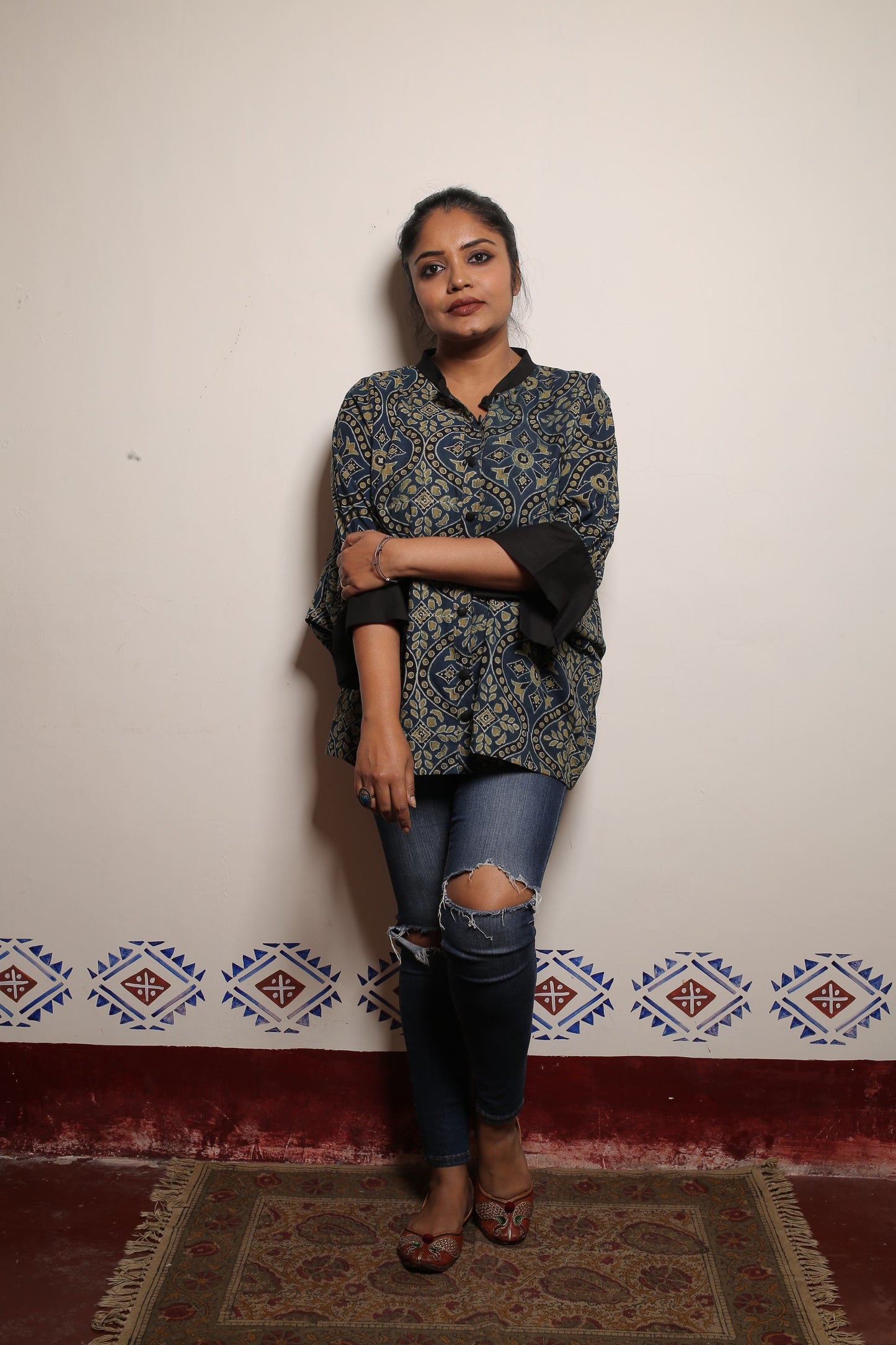 Pure Cotton Azrakh Short Indigo Kaftan