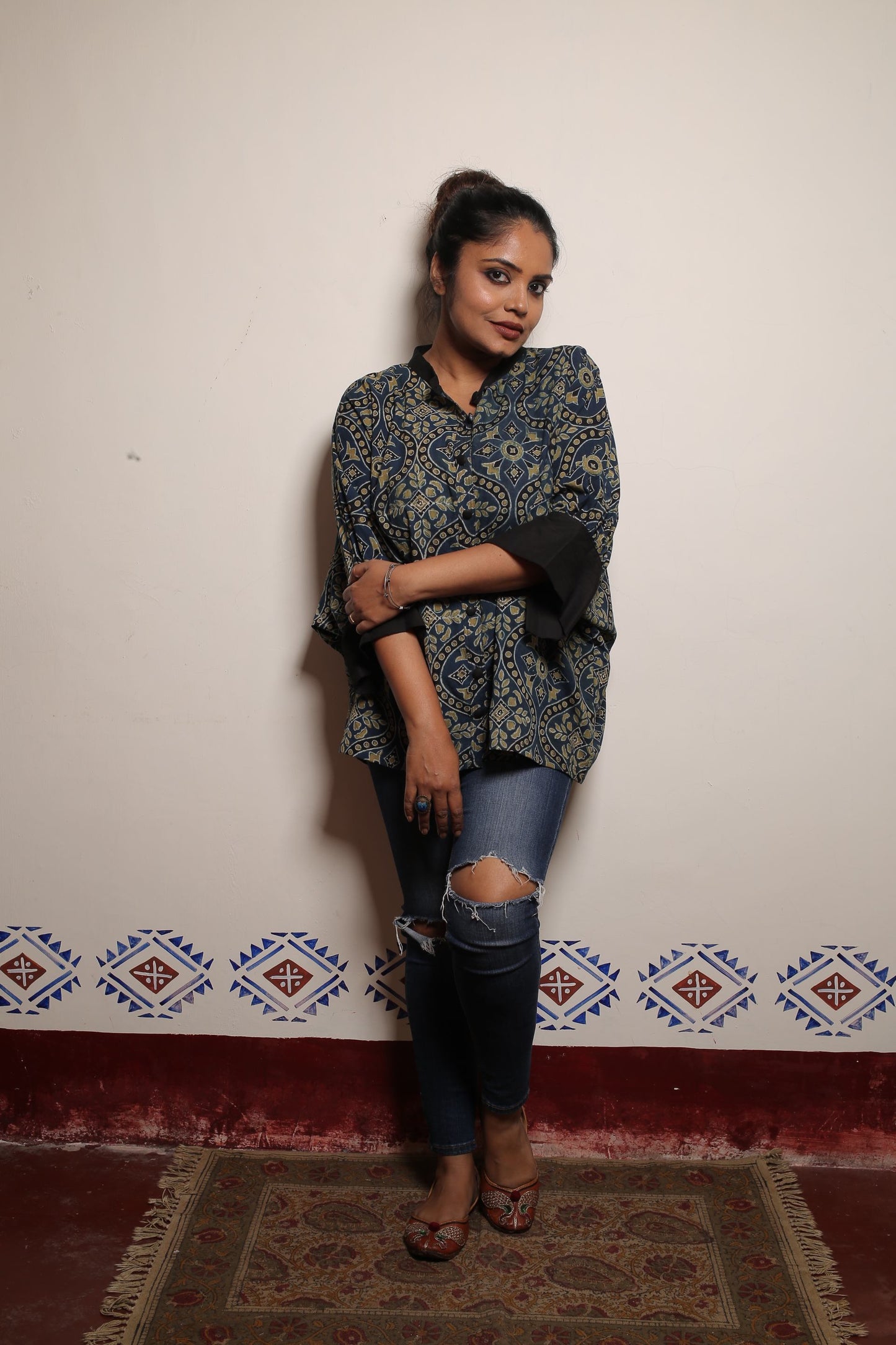 Pure Cotton Azrakh Short Indigo Kaftan