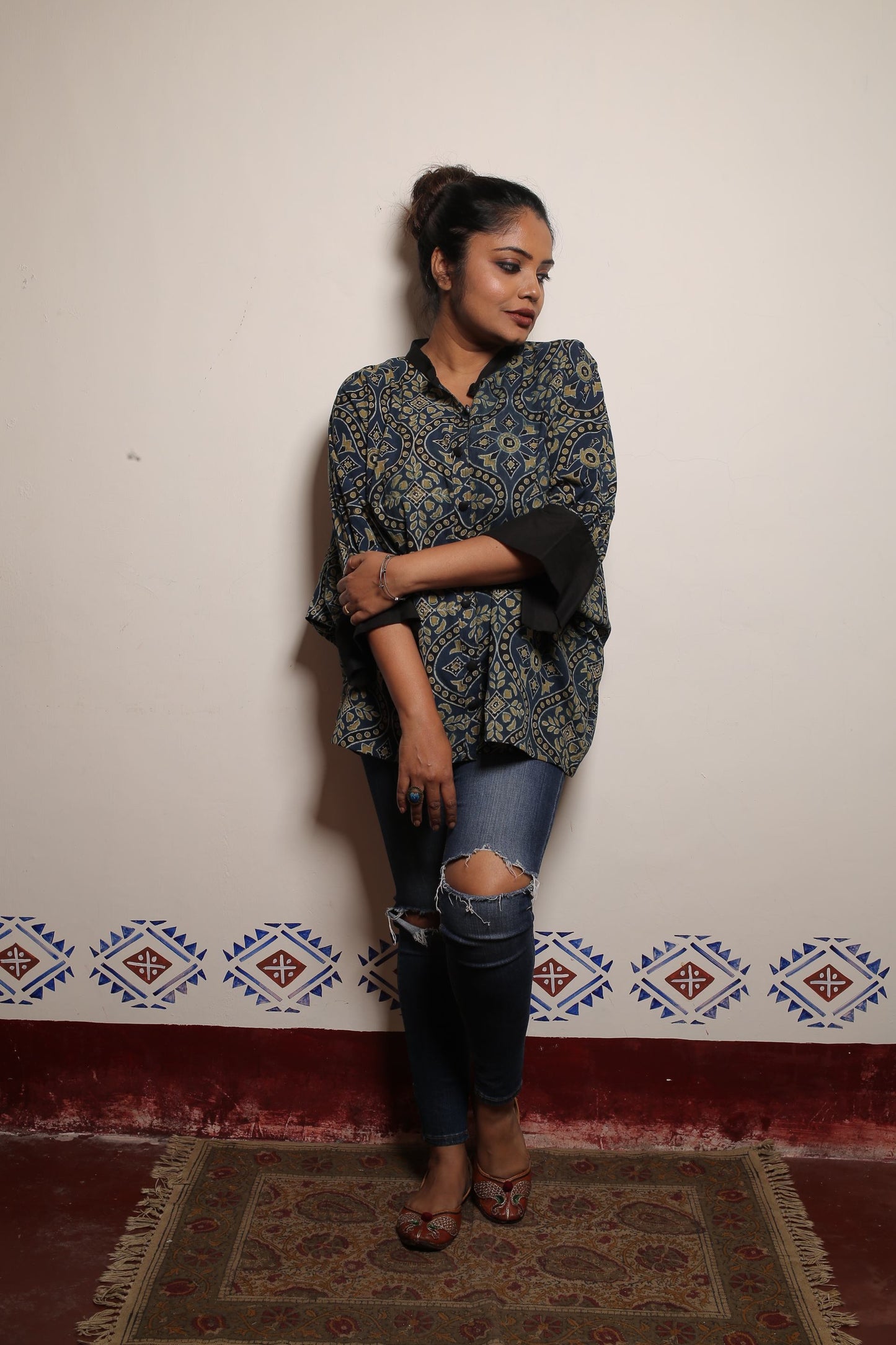Pure Cotton Azrakh Short Indigo Kaftan
