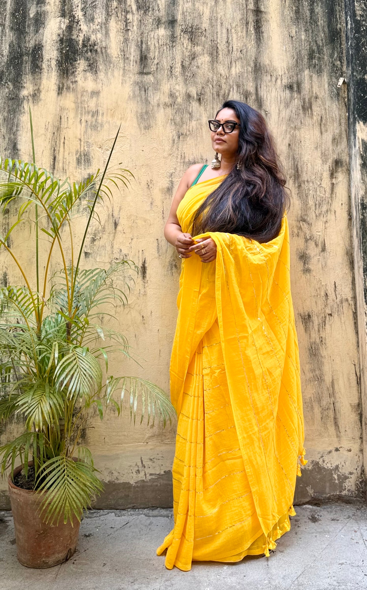 Yellow Handwoven Mulmul Cotton Saree