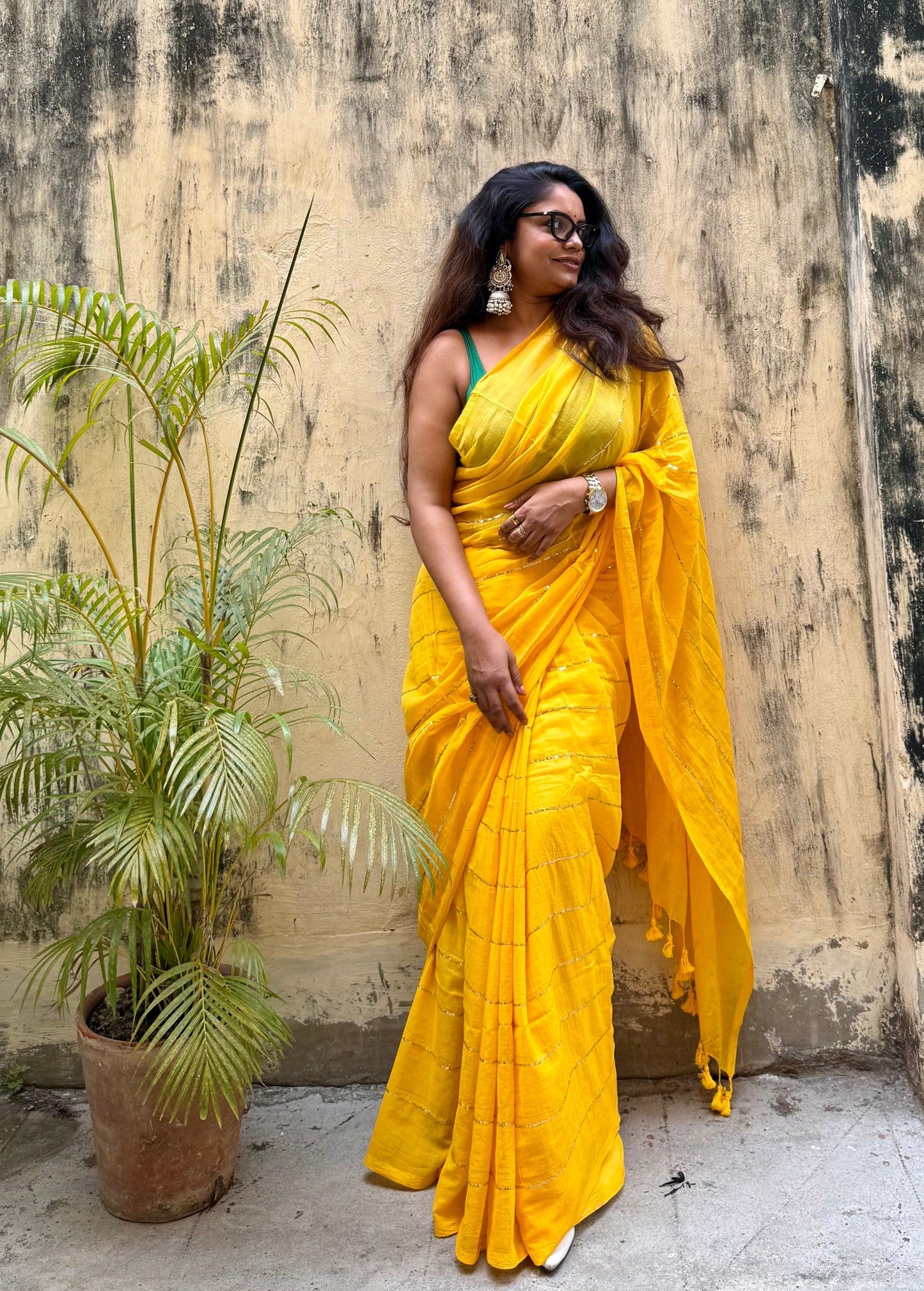 Yellow Handwoven Mulmul Cotton Saree