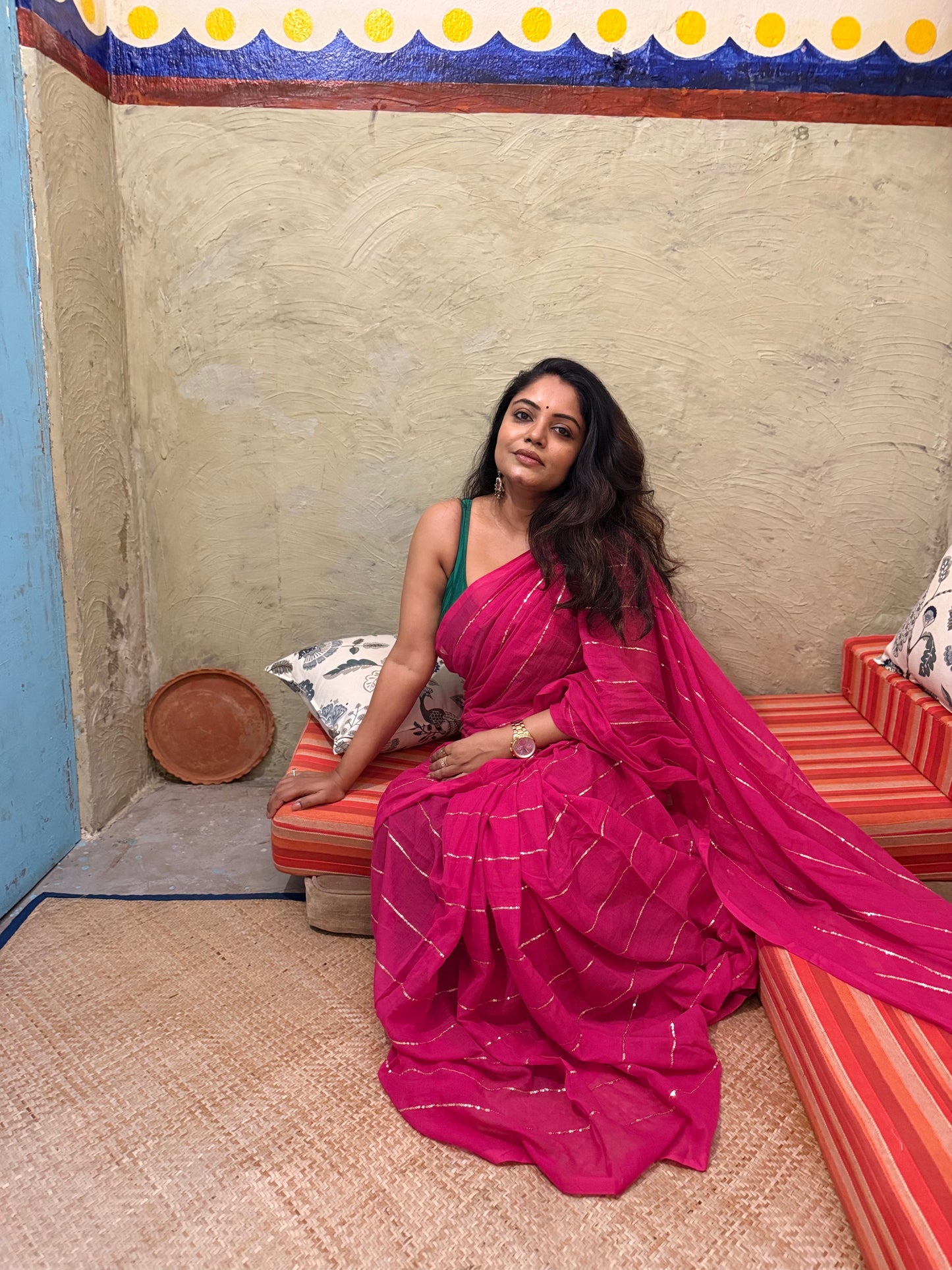 Pink Handwoven Mulmul Cotton Saree (Copy)