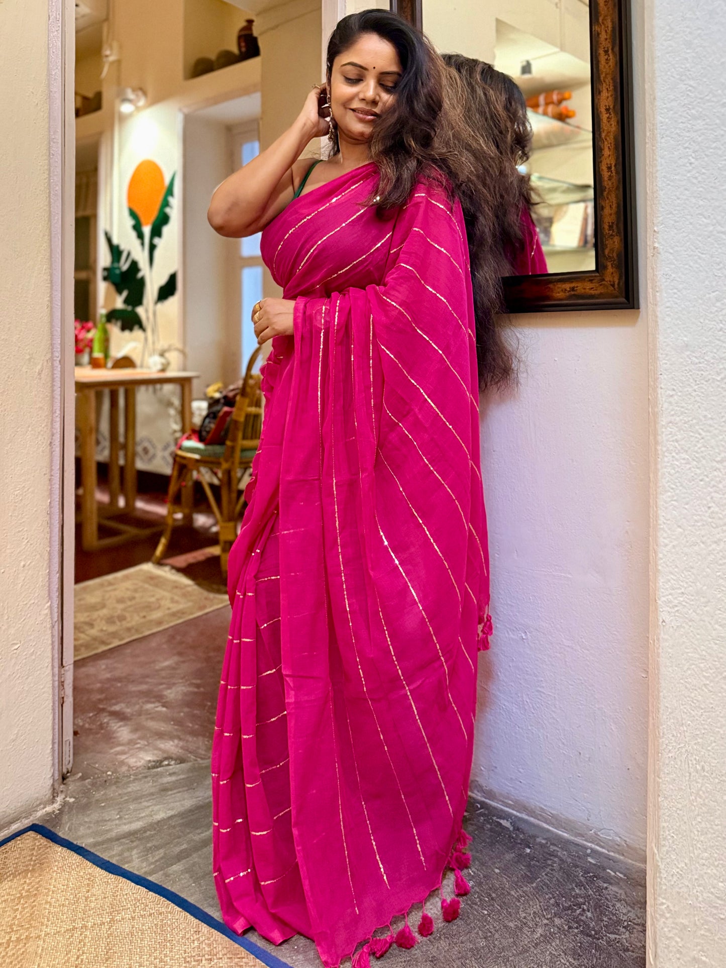 Pink Handwoven Mulmul Cotton Saree (Copy)
