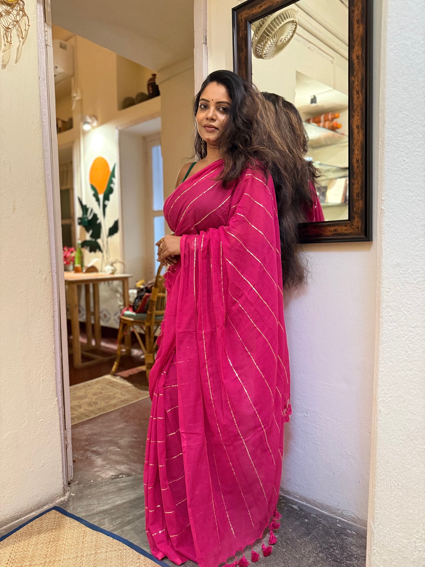 Pink Handwoven Mulmul Cotton Saree (Copy)