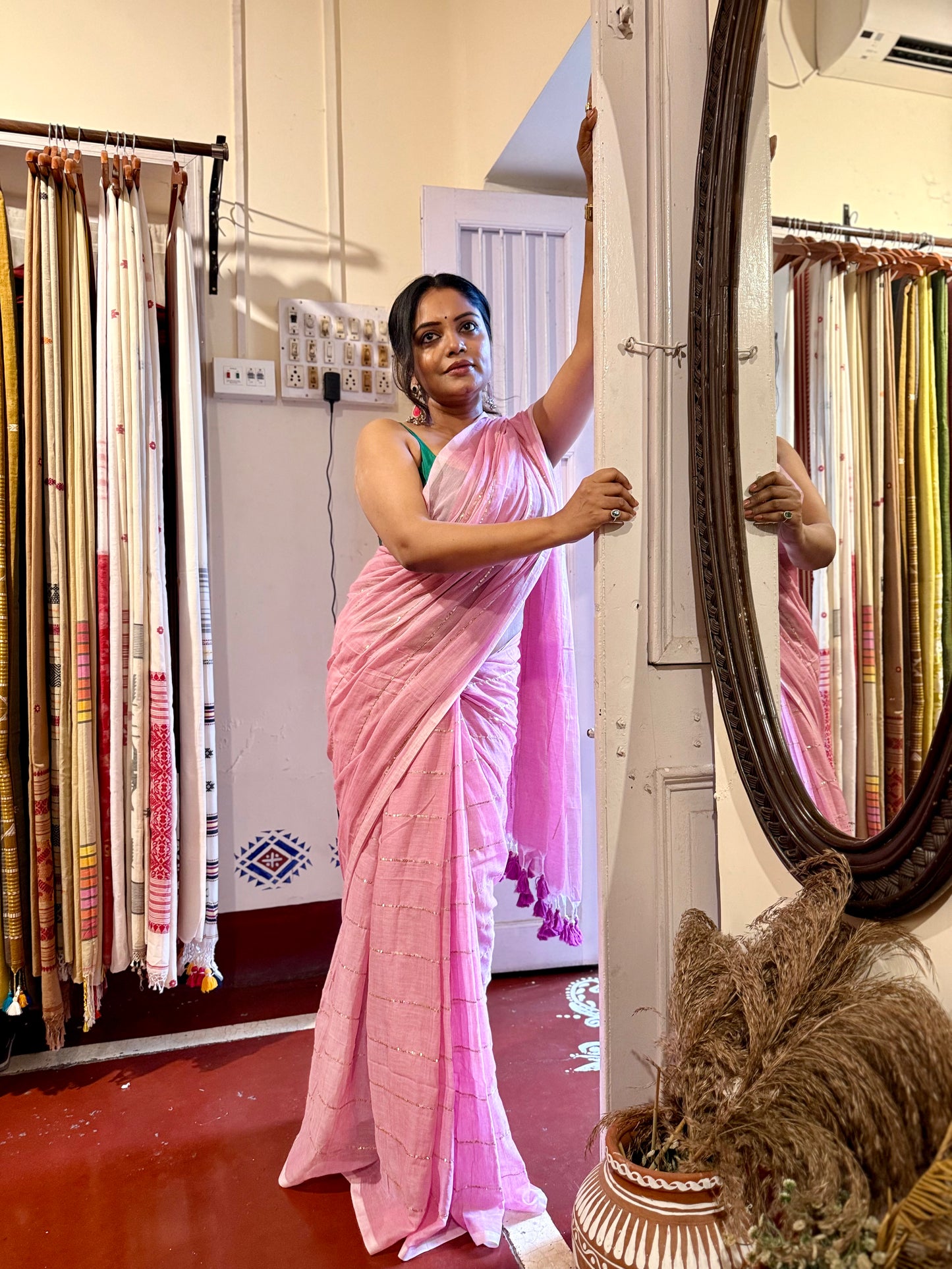Light Pink Handwoven Mulmul Cotton Saree (Copy) (Copy)