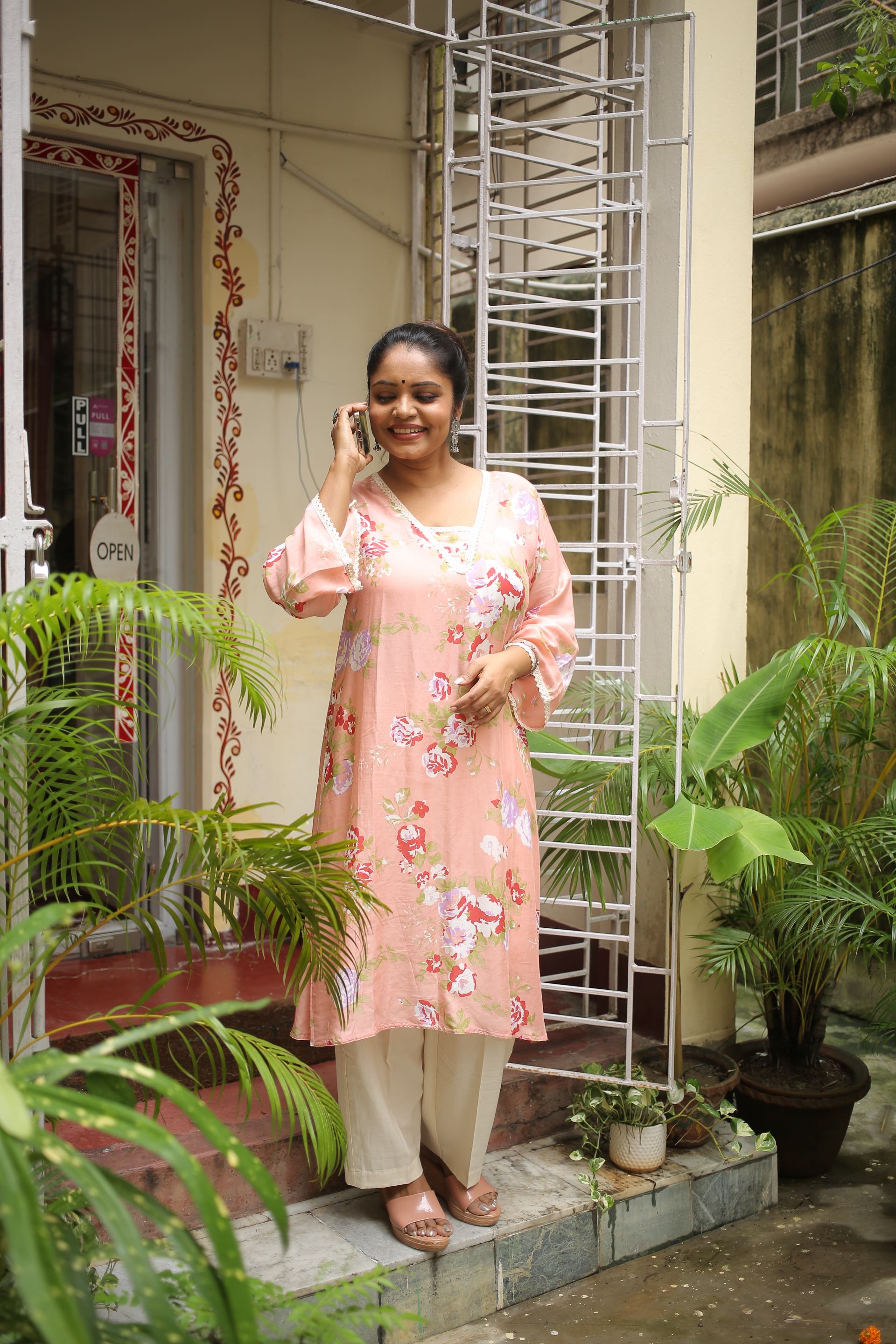 Peach Floral Printed Kurti