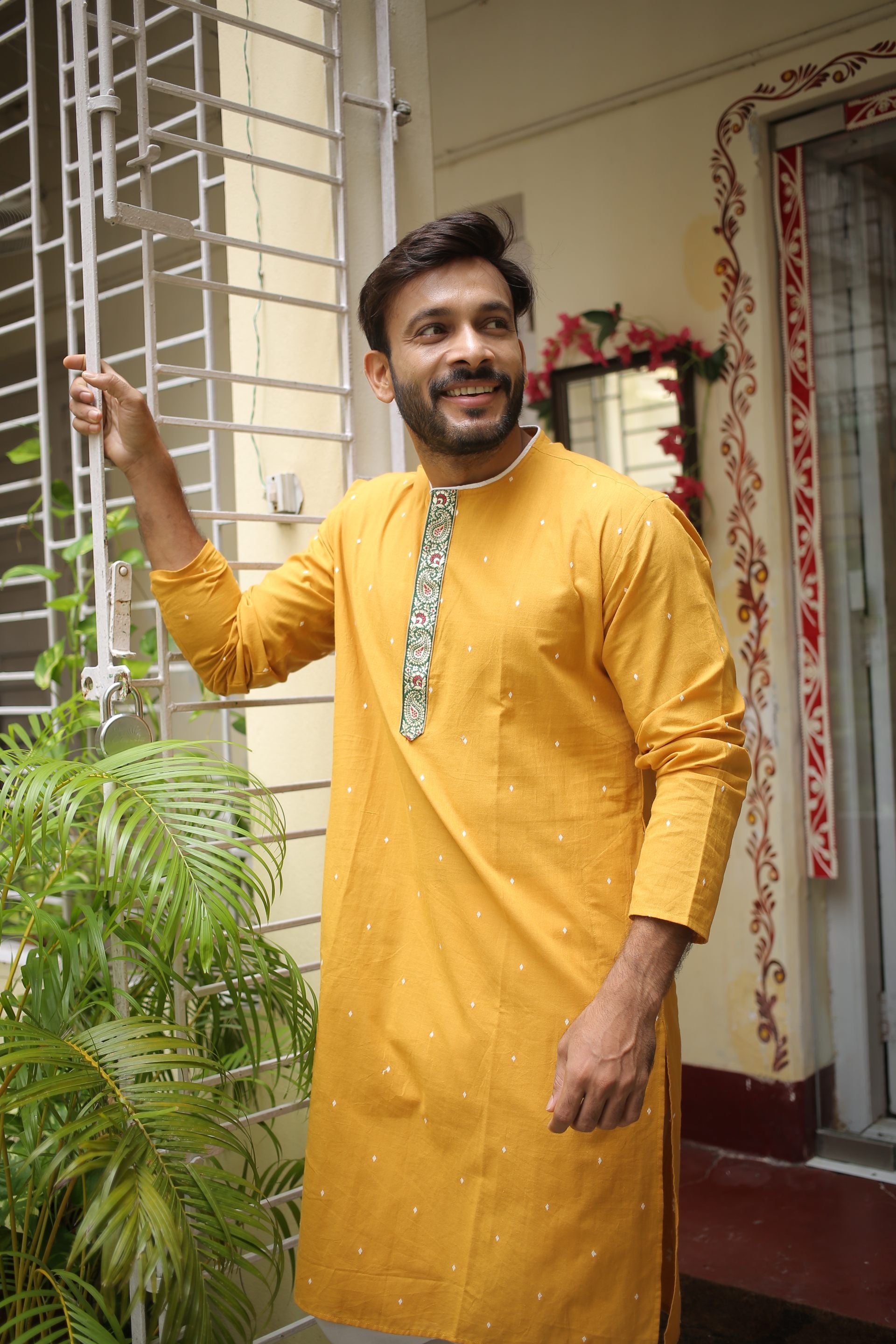 Yellow Designer Cotton Kurta
