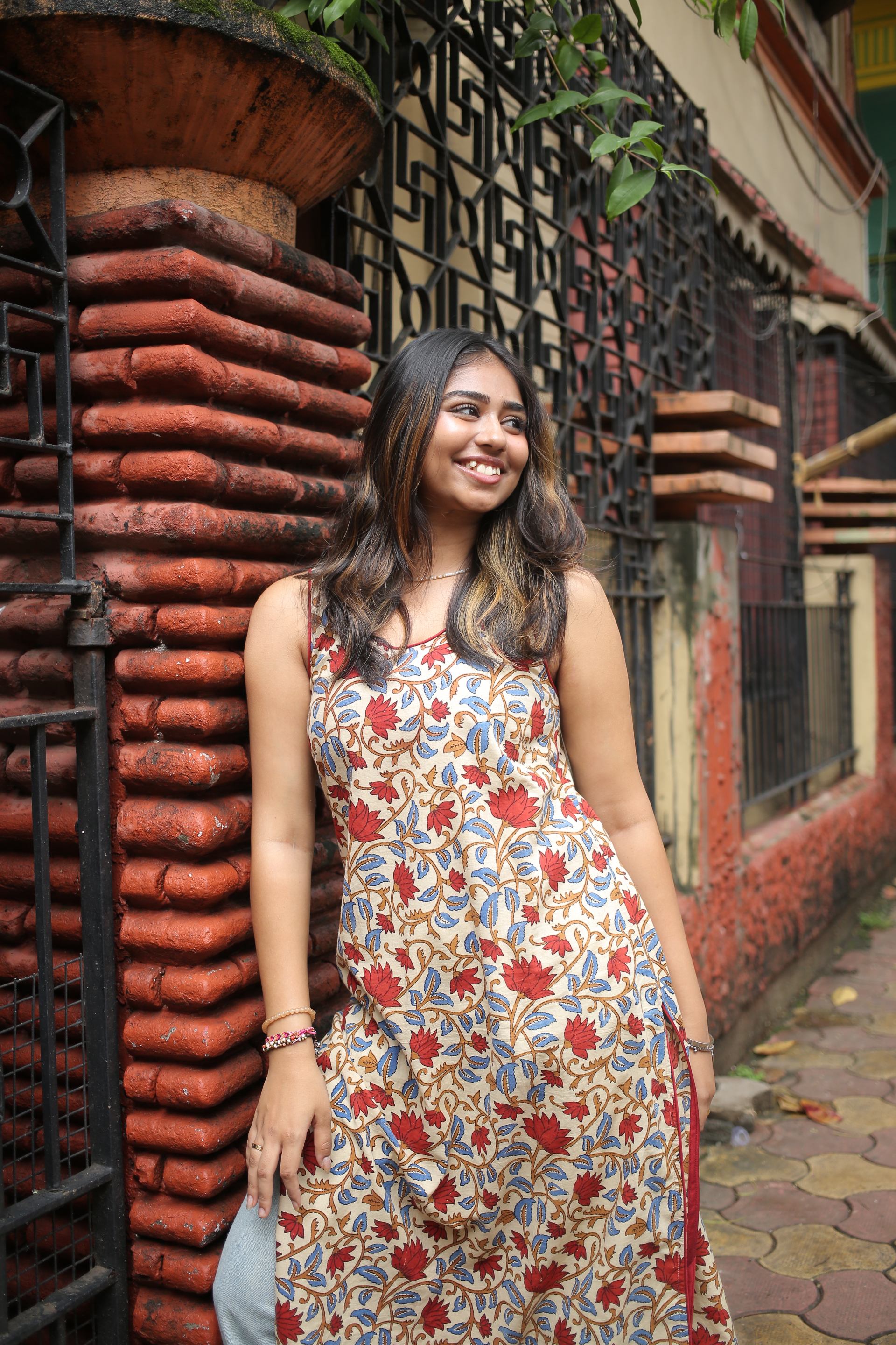 Beige Pure Cotton Sleeveless Kurti