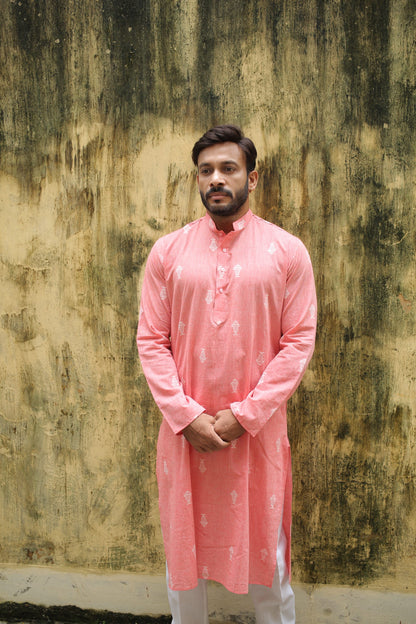 Peach Designer Cotton Kurta