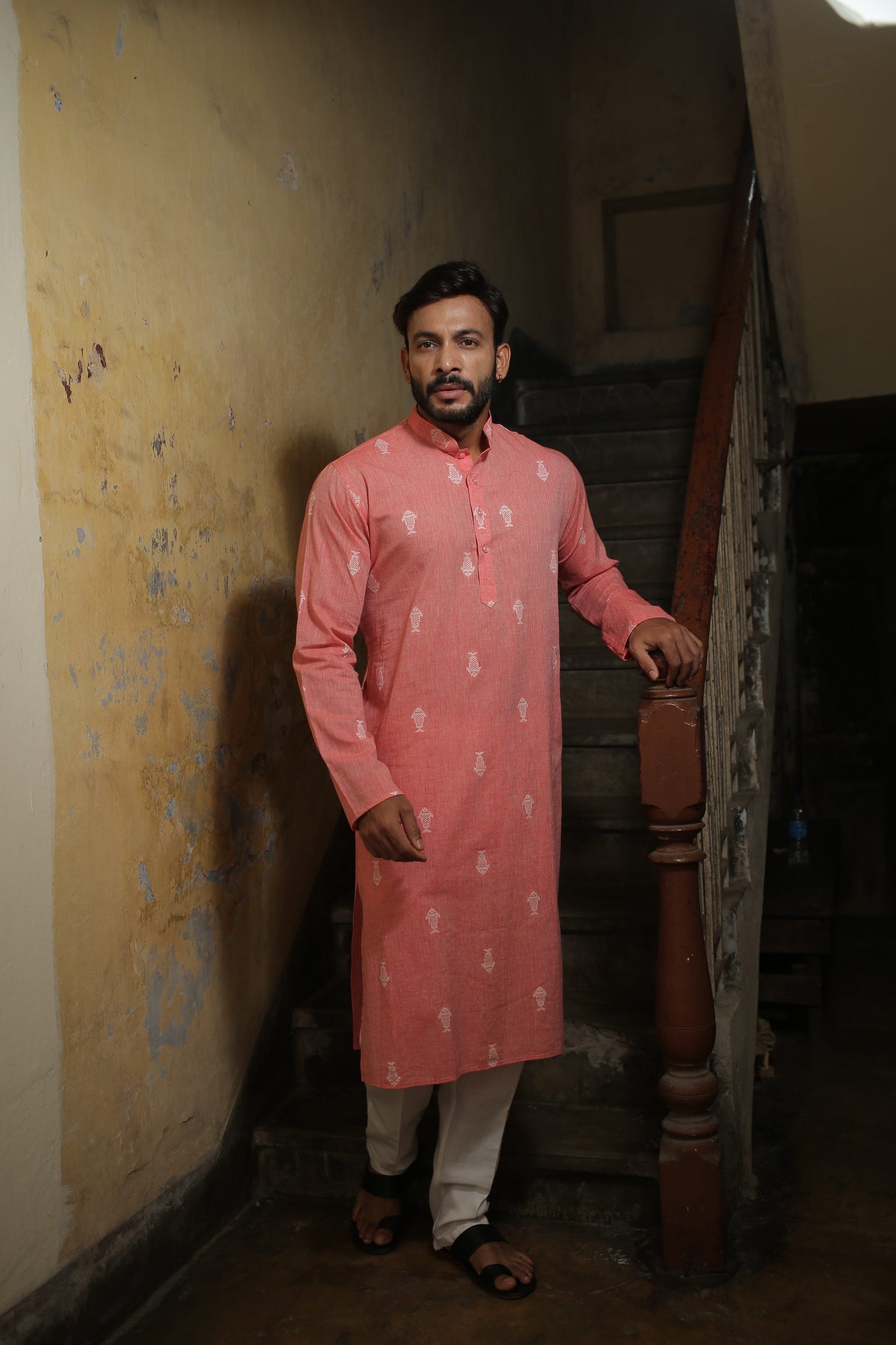 Peach Designer Cotton Kurta