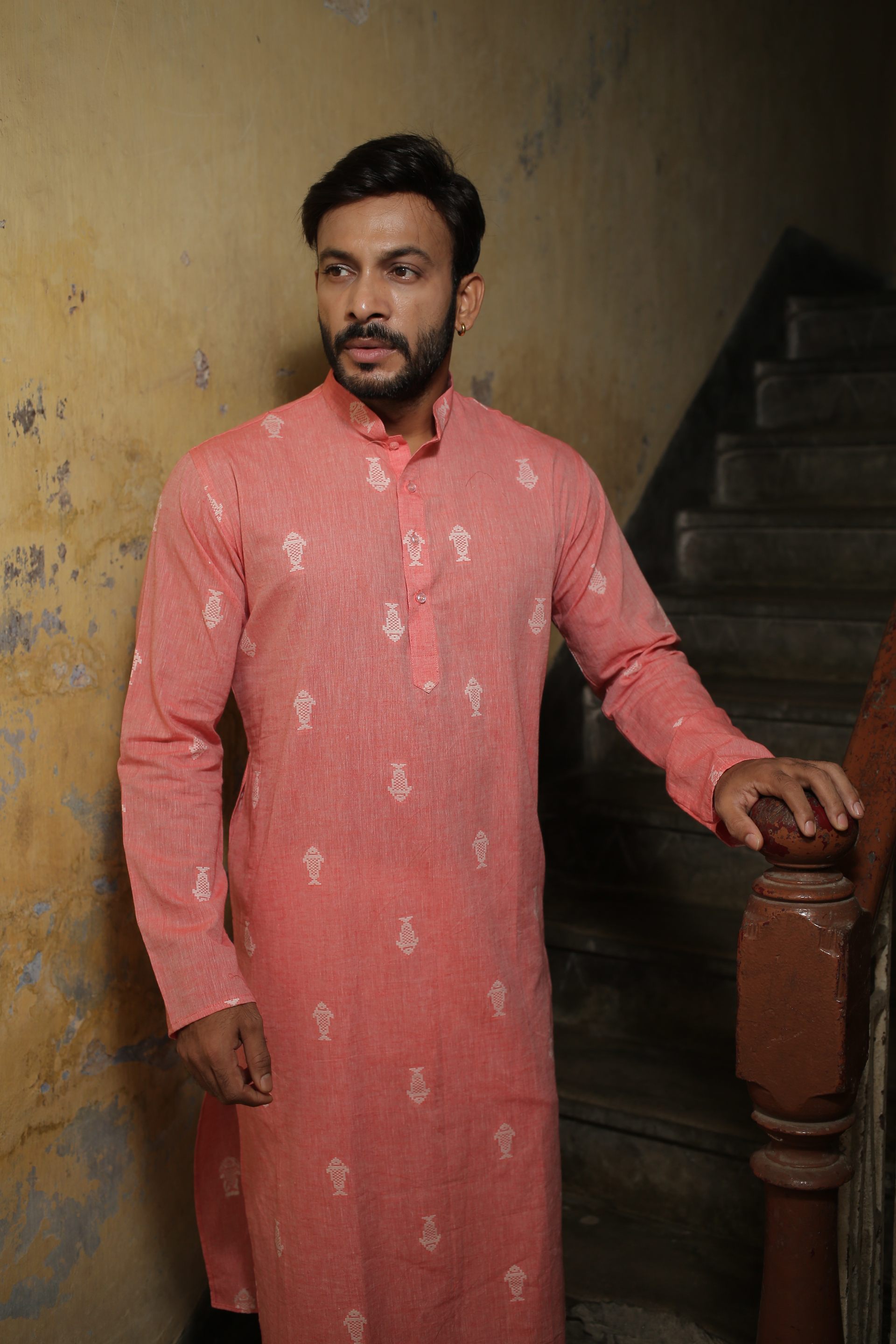 Peach Designer Cotton Kurta