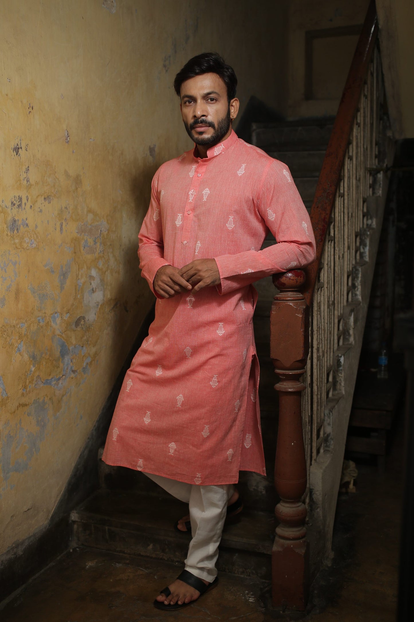 Peach Designer Cotton Kurta