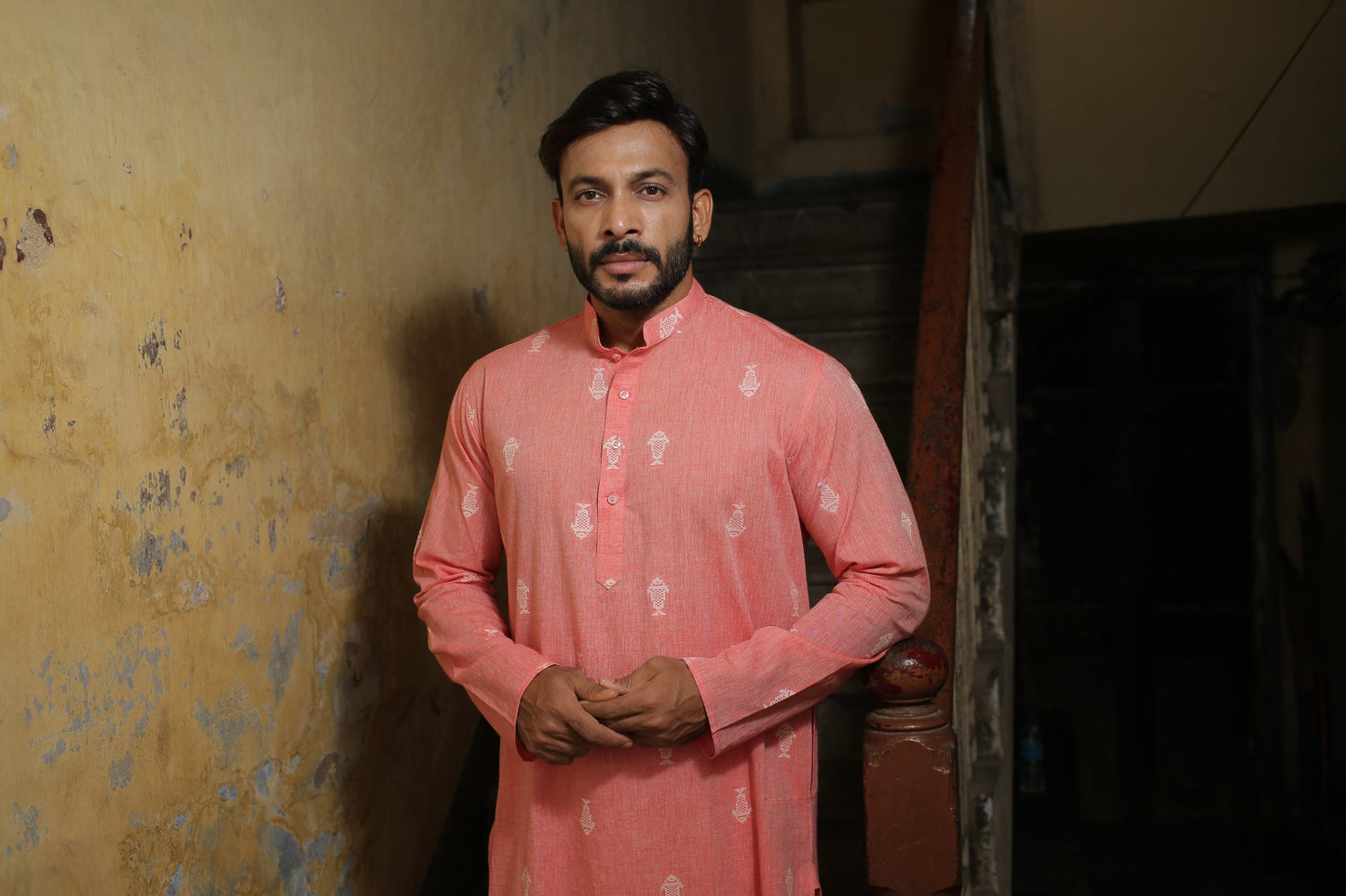 Peach Designer Cotton Kurta