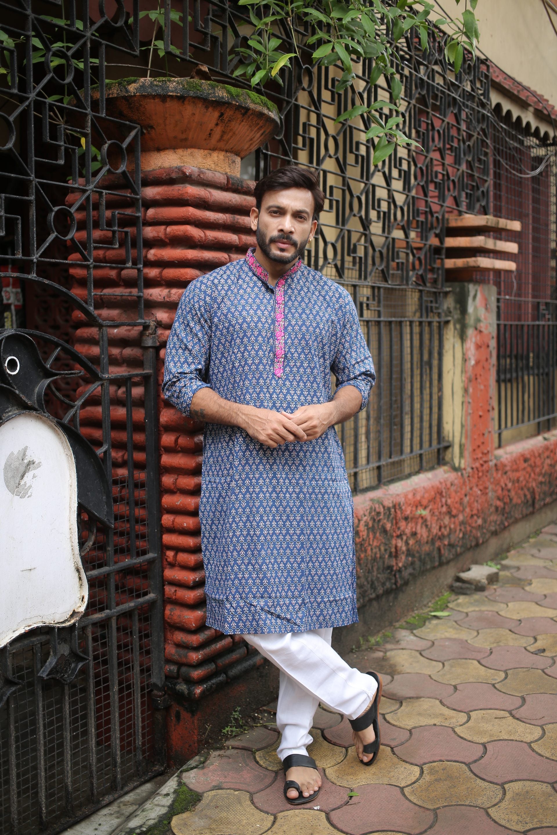 Blue Designer Cotton Kurta