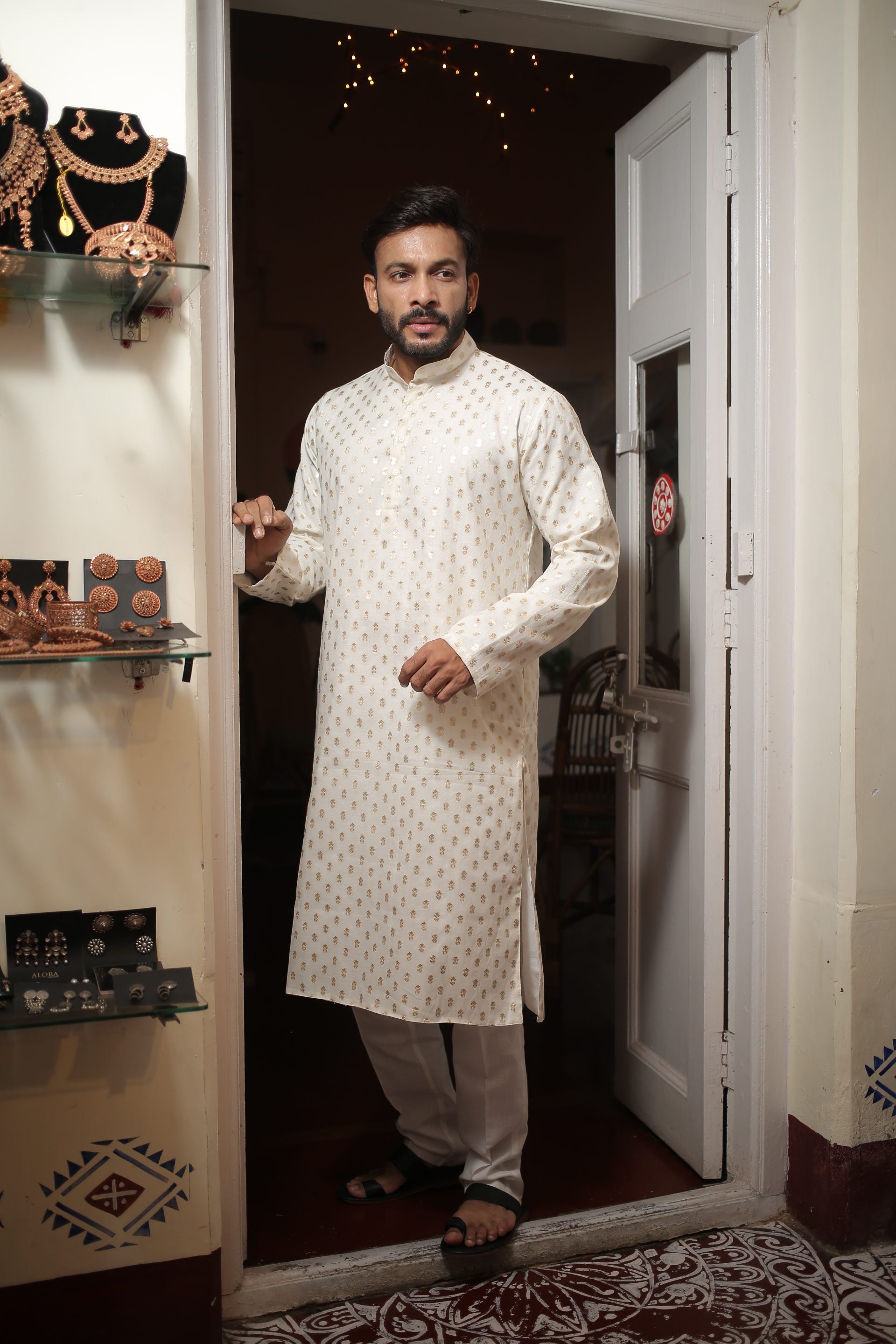 White Premium Designer Chanderi Silk Kurta