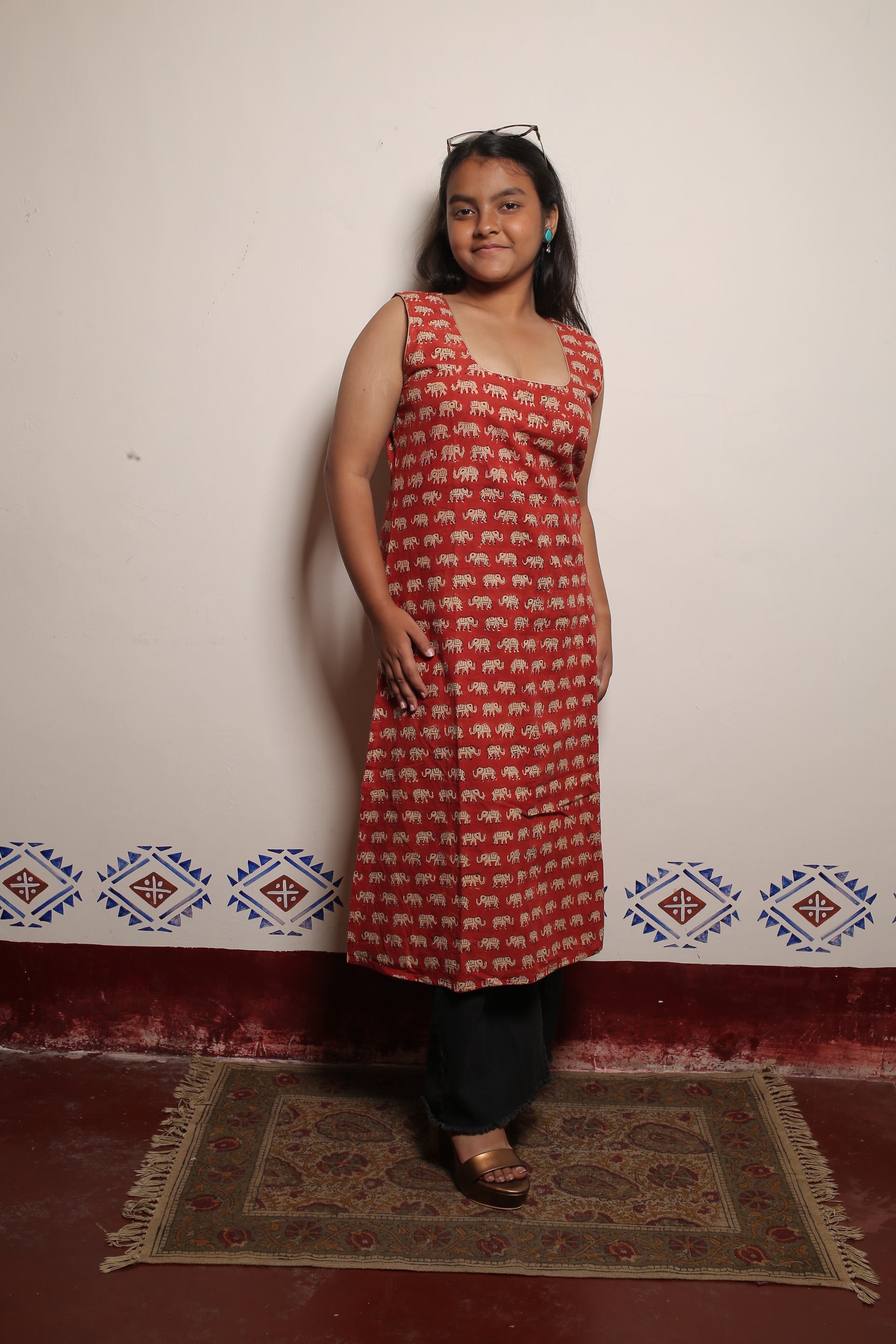 Rust Coloured Sleeveless Cotton Kurti