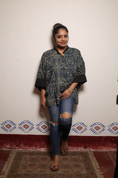 Pure Cotton Azrakh Short Indigo Kaftan