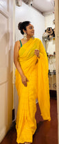 Yellow Handwoven Mulmul Cotton Saree
