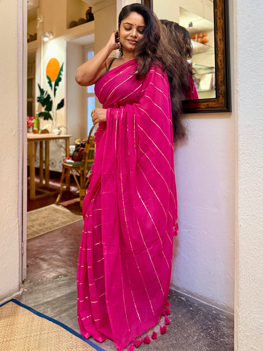 Pink Handwoven Mulmul Cotton Saree (Copy)