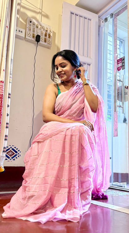 Light Pink Handwoven Mulmul Cotton Saree (Copy) (Copy)
