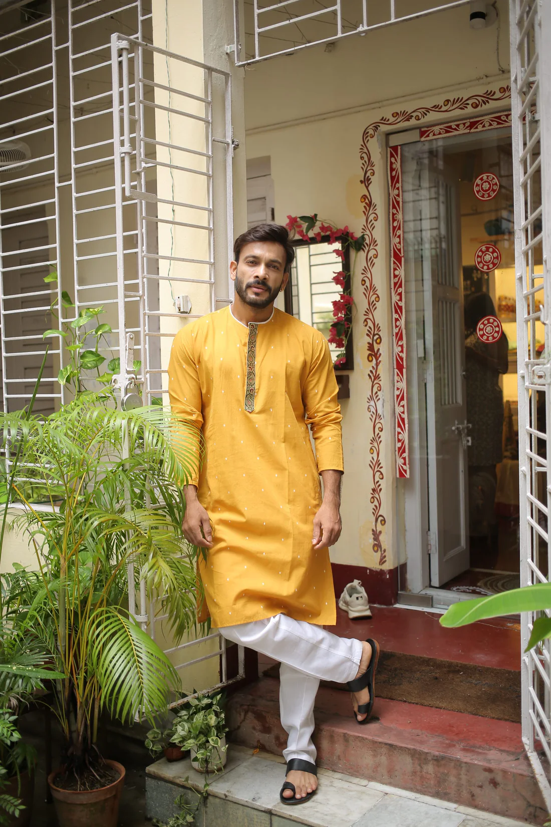 Yellow Designer Cotton Kurta