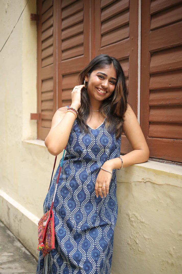 Indigo Handprint Khadi Sleeveless Kurti