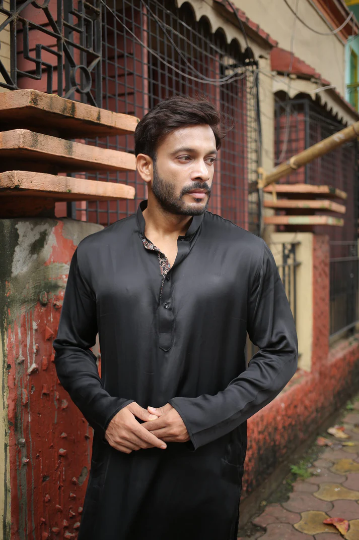 Black Modal Silk Kurta