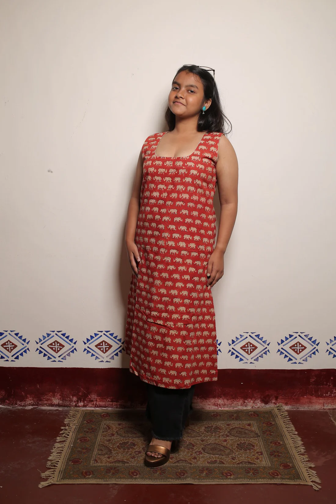 Rust Coloured Sleeveless Cotton Kurti